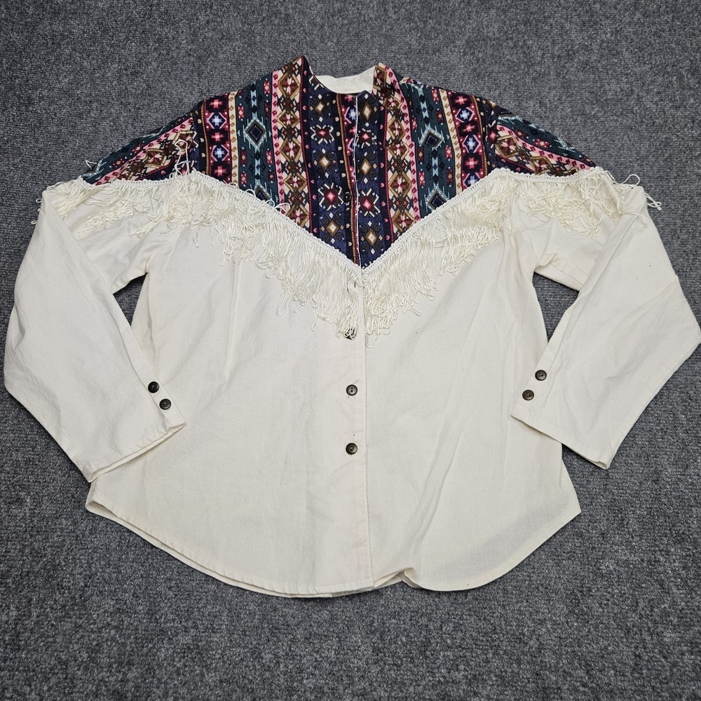Vintage Roughrider Circle T Western Fringe Shirt Medium Made In USA Aztec Patina